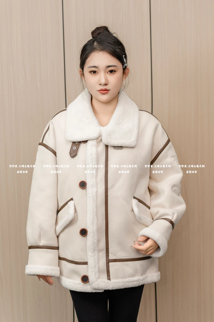 环保麂皮绒毛毛外套女2024冬新款加厚宽松百搭皮毛一体机车服*612