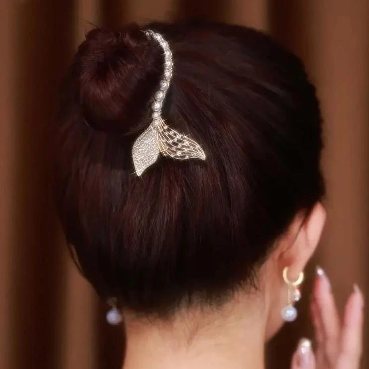 铜合金发饰 高档珍珠镶钻鱼尾发饰气质后脑勺优雅发夹59