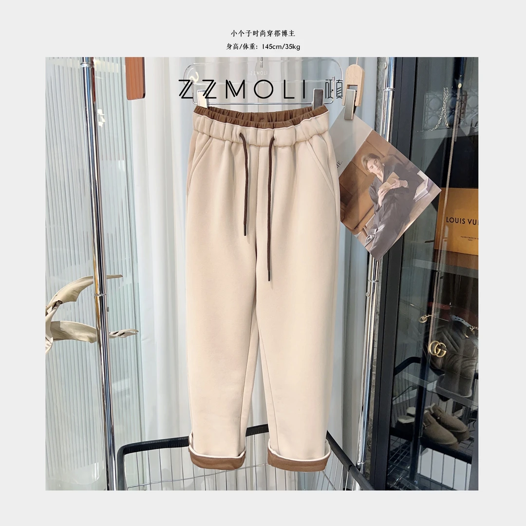 ZZMOLI加绒保暖直筒裤子秋冬女款服装时尚显瘦休闲裤 ZBK8752