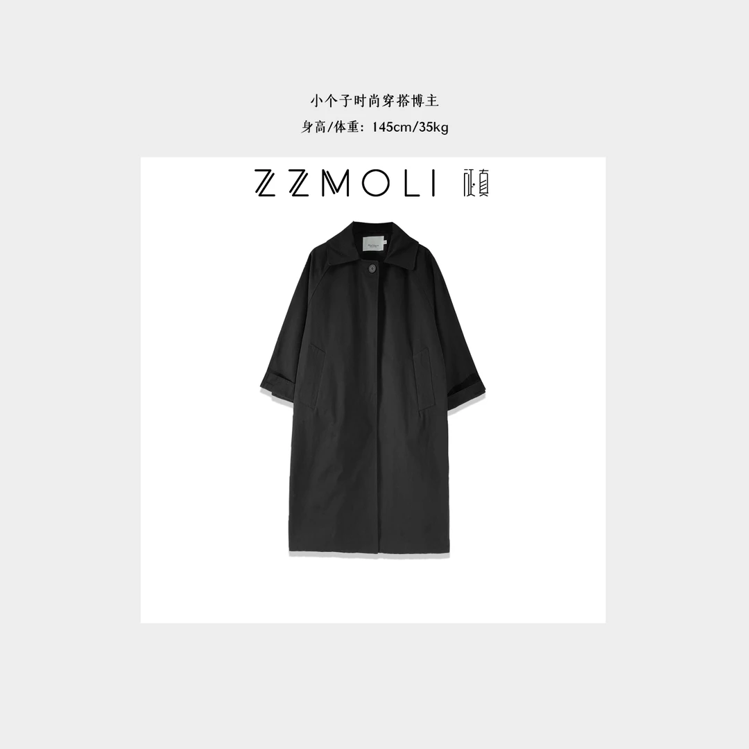ZZMOLI时尚韩版简约气质黑色风衣女装中长款潮流外套ZBY60898