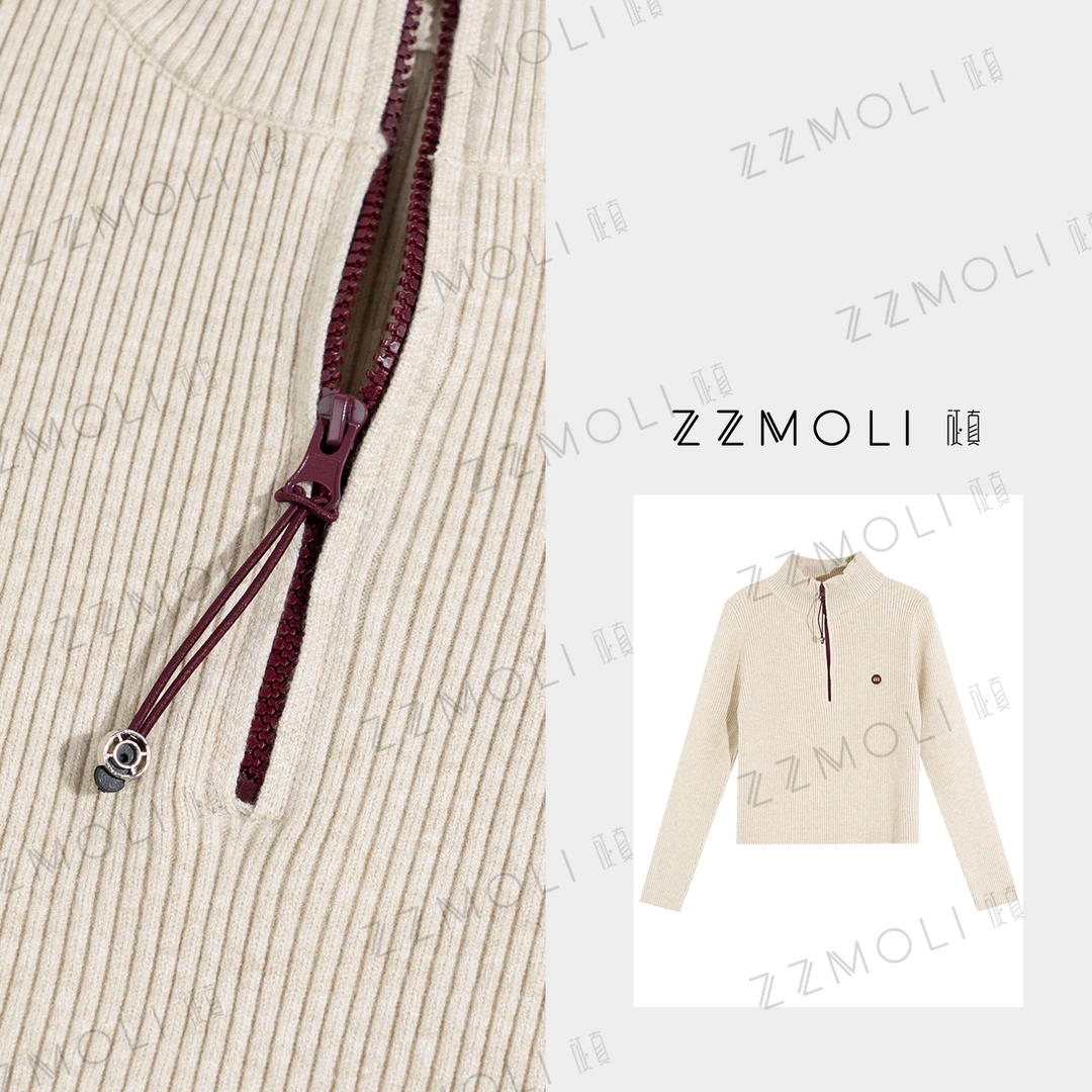 ZzMoLi征真 半拉链贴标针织毛衣女款时尚轻奢打底上衣ZBY59019