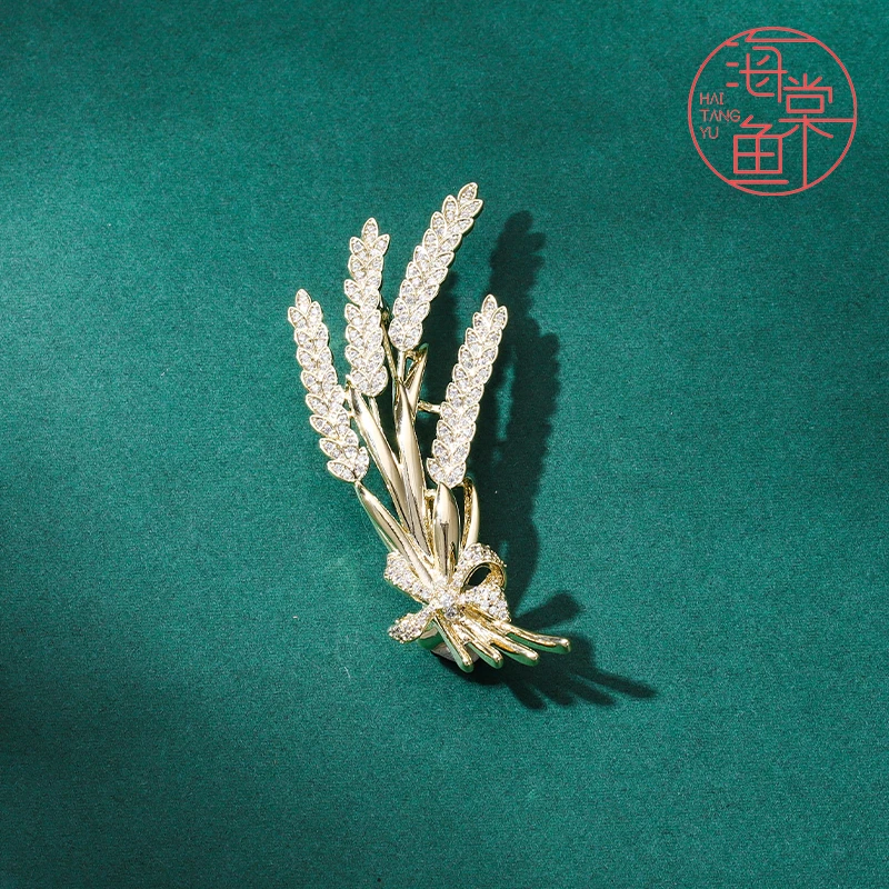 铜合金合成锆石胸针 FL162金麦穗穗胸针