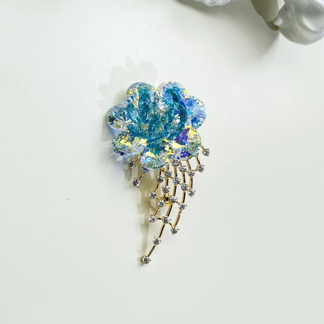 铜合金仿水晶胸针 GD574【施华洛】扶摇之心《炫蓝》胸针