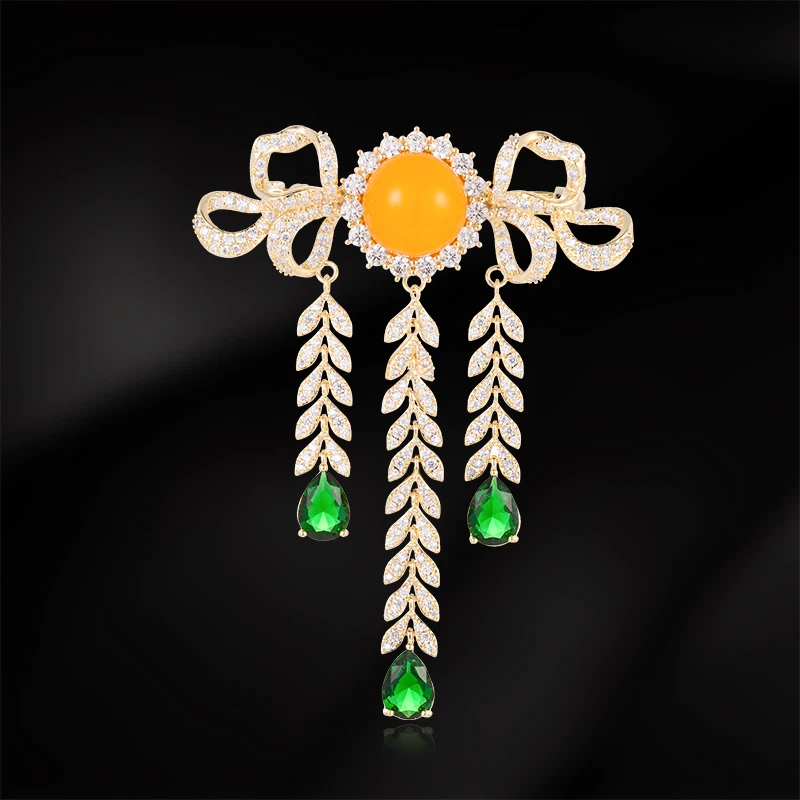 铜合金合成锆石胸针 HY357【宫廷系列】长相思《绿》胸针