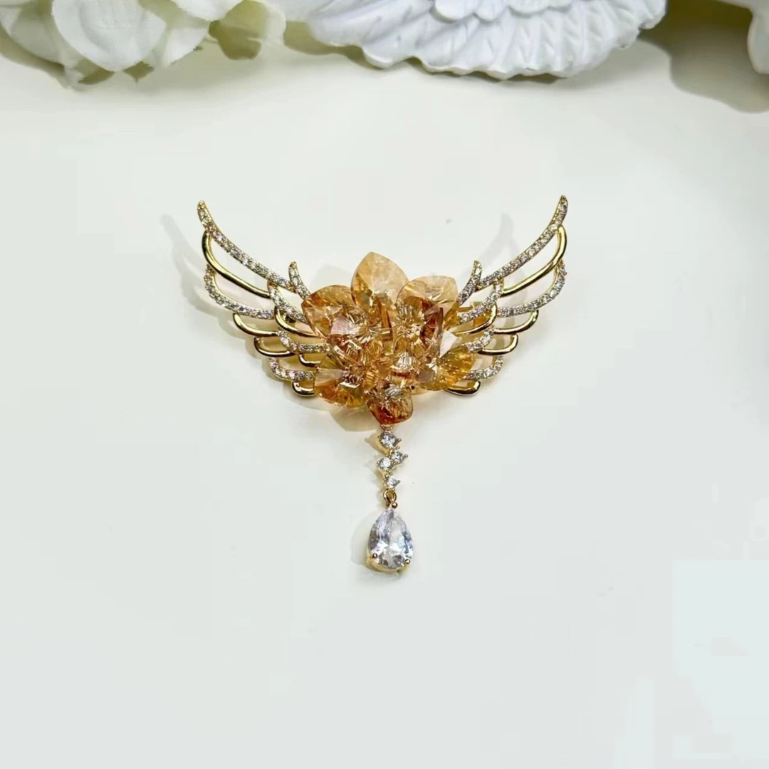 铜合金仿水晶胸针 GD407施华洛 比翼花仙子《香槟》胸针
