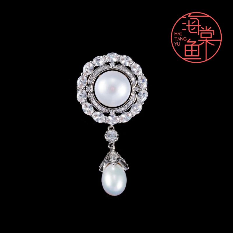 铜合金合成锆石胸针 高端珠珠宫廷之恋胸针5051（标签撕毁不退）