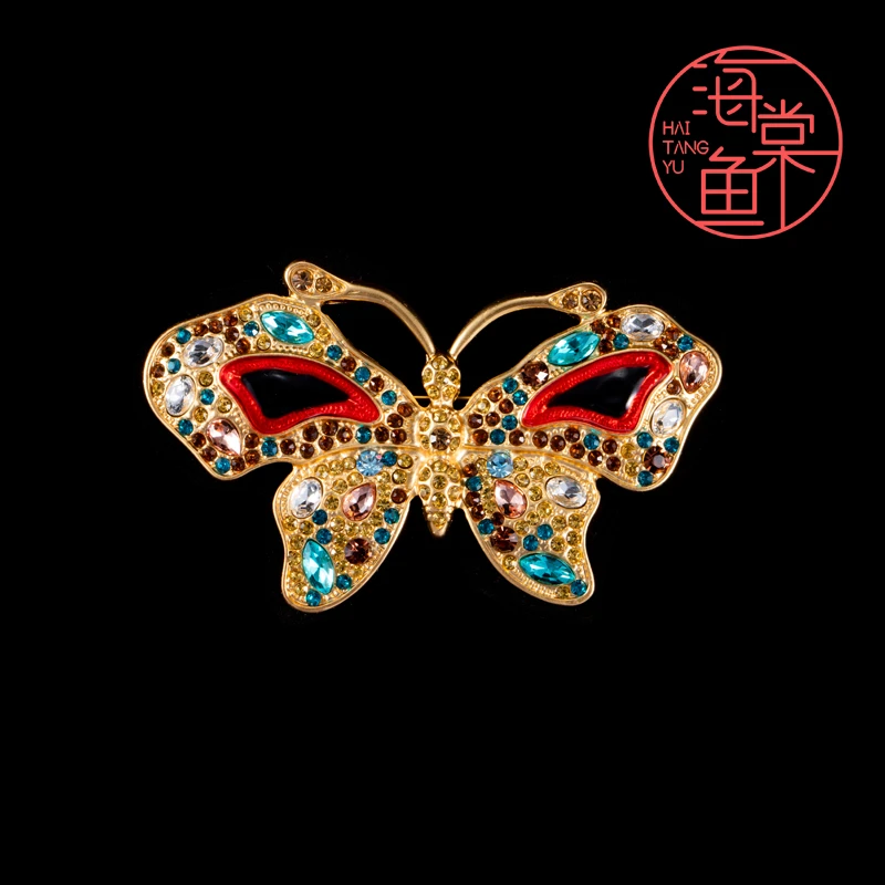 铜合金仿水晶胸针 中古vintage蝴蝶胸针3134