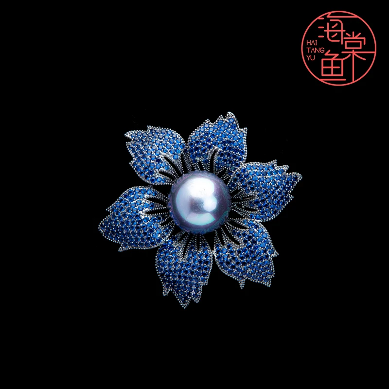 铜合金合成锆石胸针 时尚百搭气质蓝色太阳花胸针3336