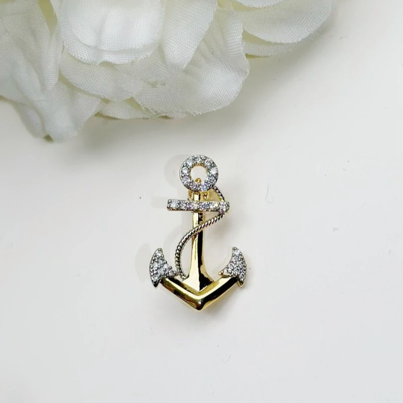 铜合金合成锆石胸针 MN1328迷你小船锚胸针