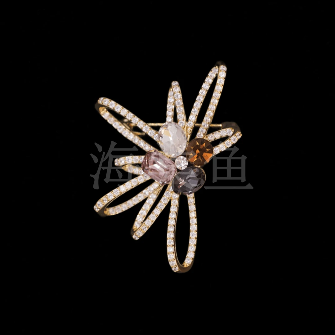 铜合金仿水晶胸针 HY1836蝴蝶结花胸针