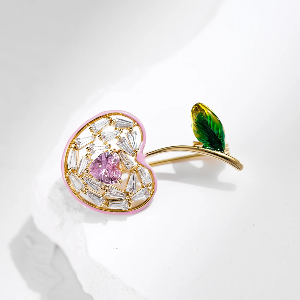 铜合金合成锆石胸针 MN1593迷你可爱粉樱桃胸针
