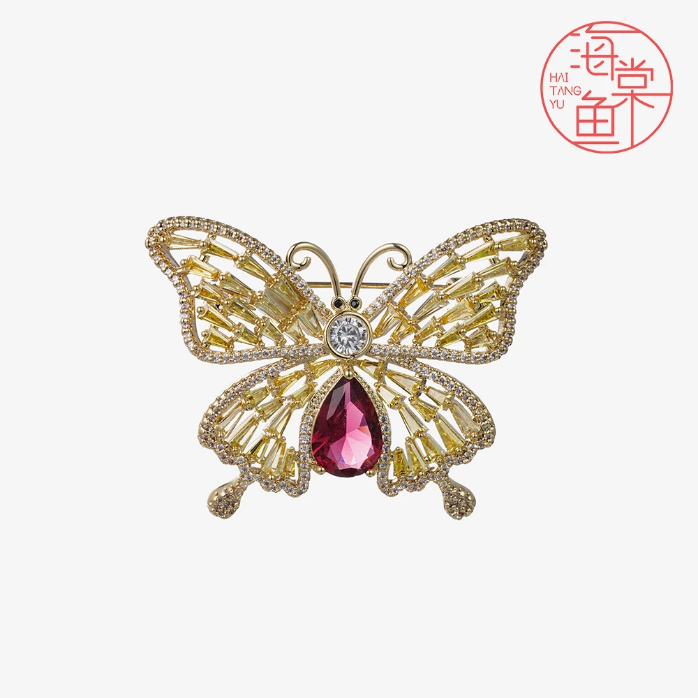 铜合金合成锆石胸针 HY2229精致T锆小蝴蝶胸针