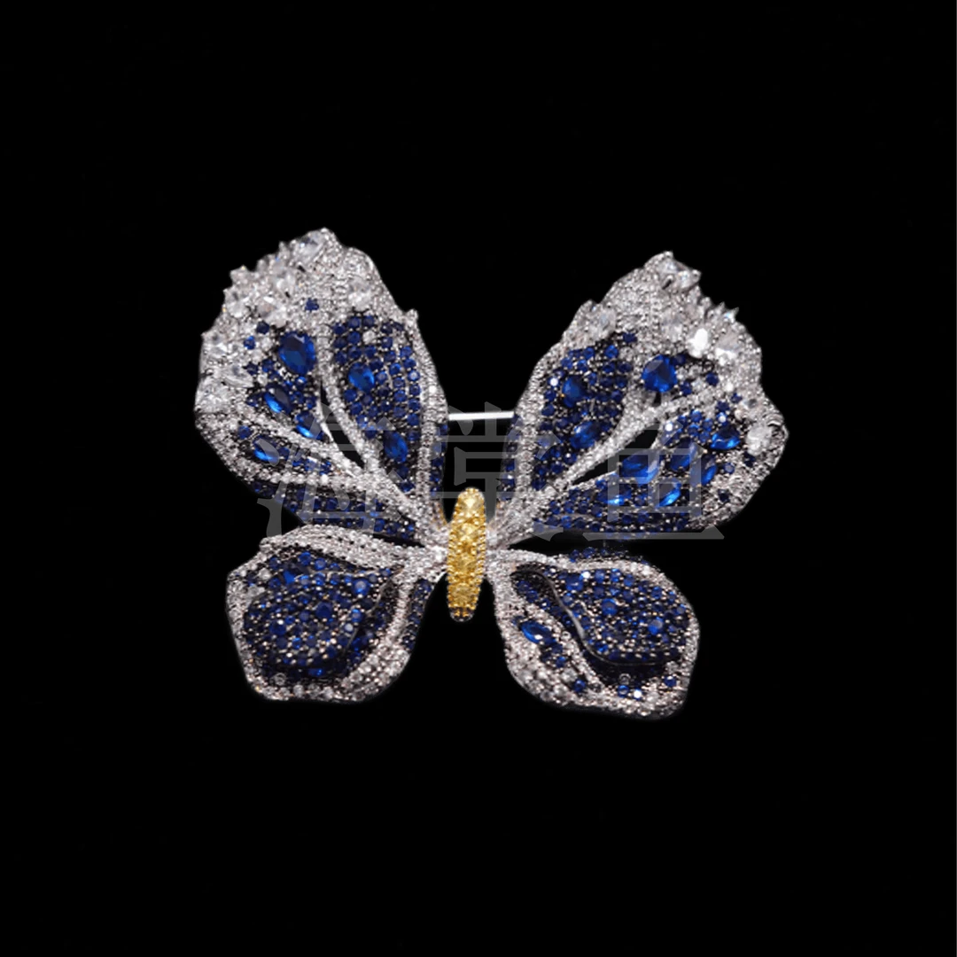 铜合金合成锆石胸针 时尚气质百搭蓝色蝴蝶胸针5092