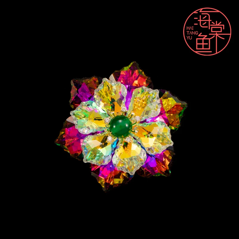 锌合金仿水晶胸针 HY868【花神系列】千寒泪《绿》胸针