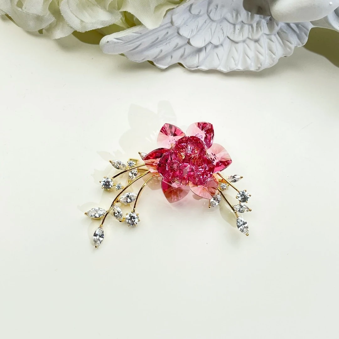 铜合金仿水晶胸针 GD536【施华洛】彼岸花开《粉》胸针