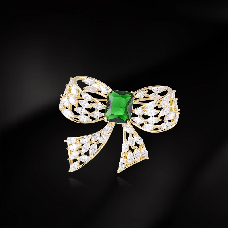 铜合金合成锆石胸针 HY166小香风蝴蝶结胸针