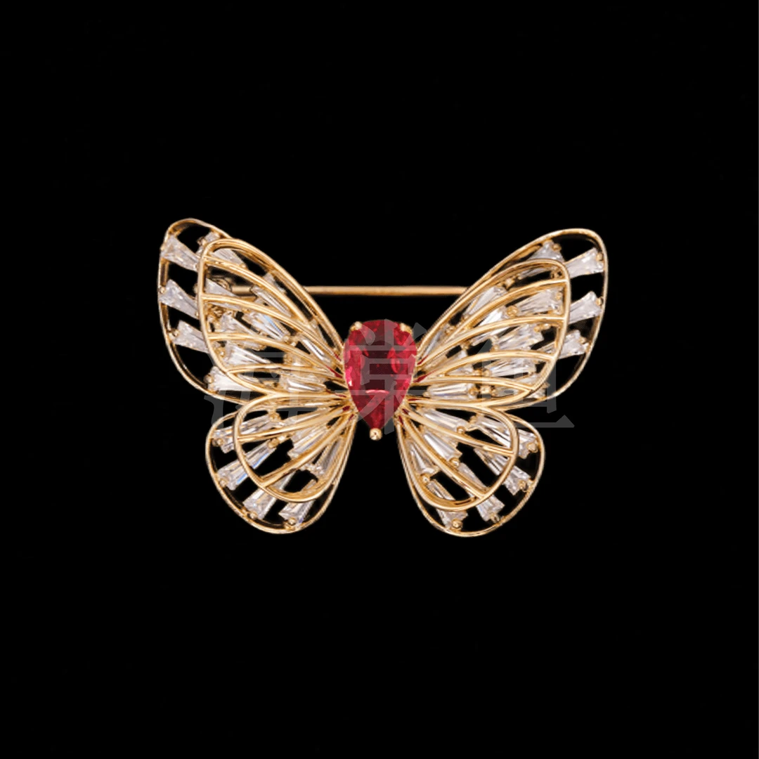 铜合金合成锆石胸针 FL845精致镂空蝴蝶胸针