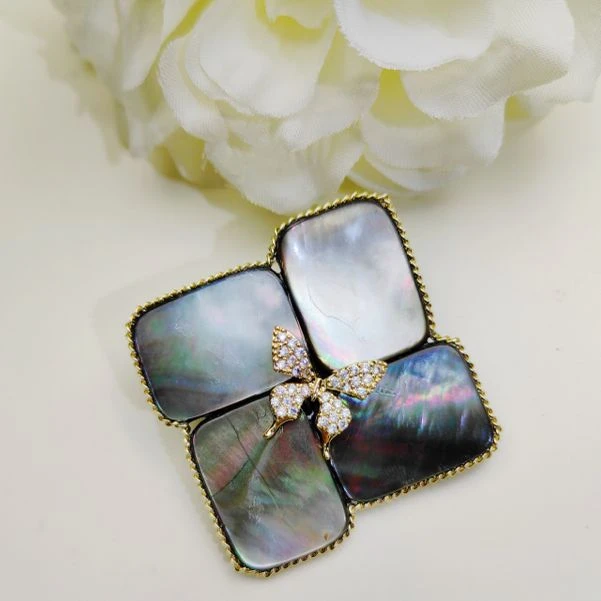 铜合金贝壳胸针 HY1887【花神】简约方黑贝蝴蝶胸针