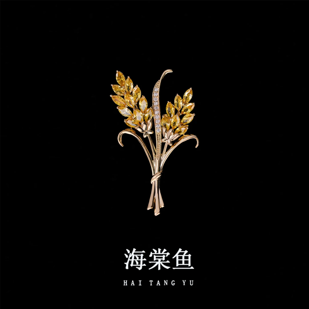 铜合金合成锆石胸针 FL096新版双头麦穗胸针