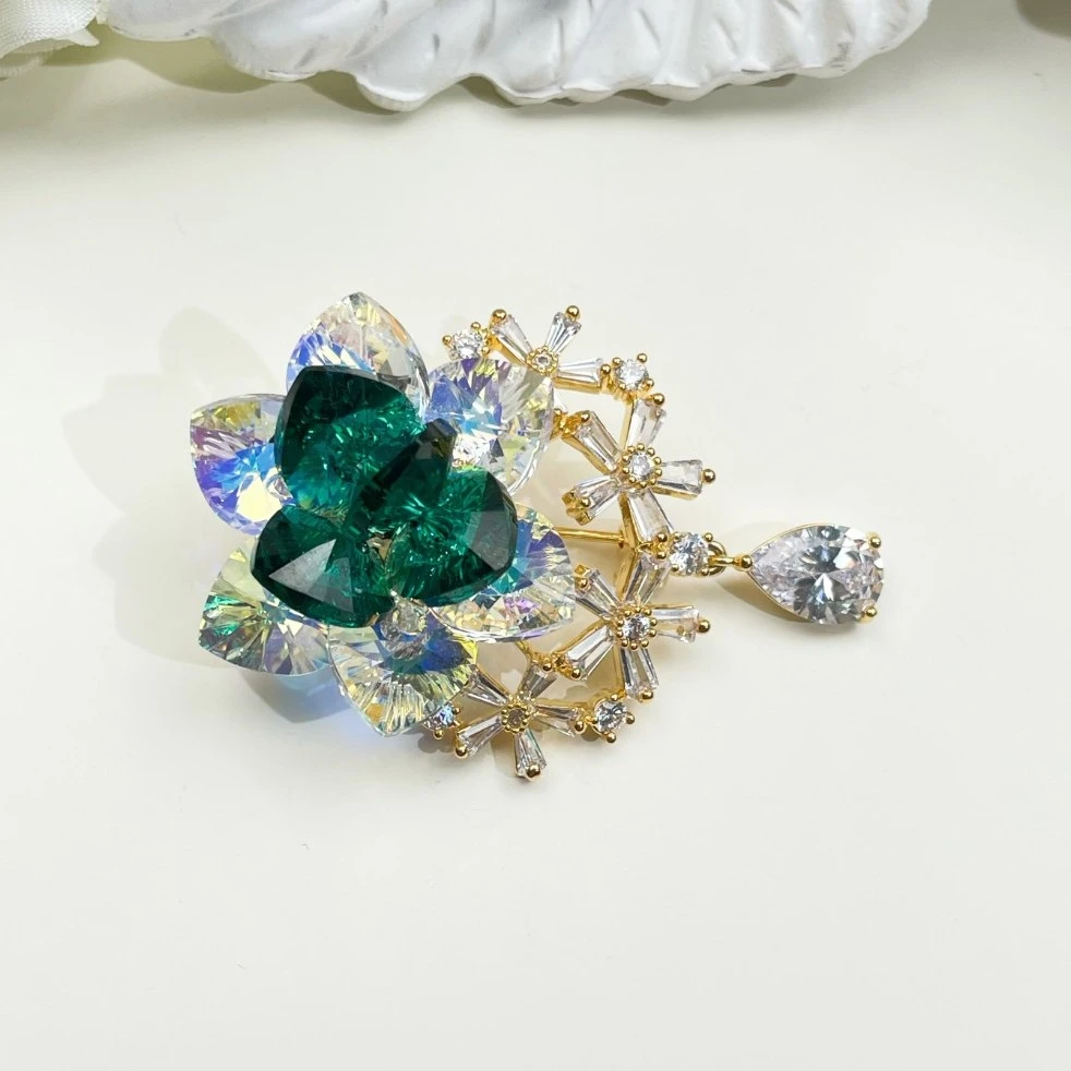 铜合金仿水晶胸针 GD448【施华洛】花海之灵《绿》胸针