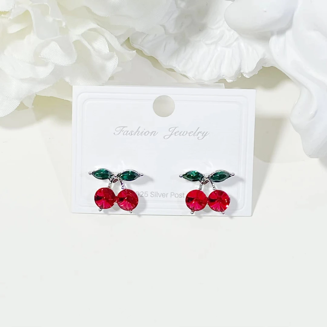 铜合金耳饰 EH930【施华洛】小樱桃《红》耳钉