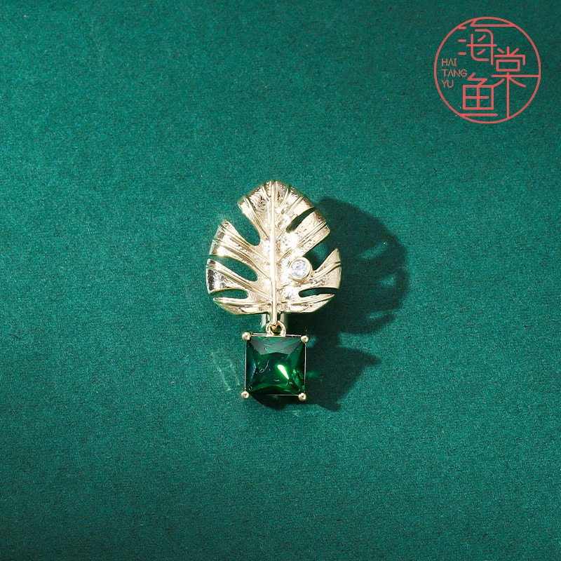 铜合金合成锆石胸针 MN107迷你一叶暴富胸针