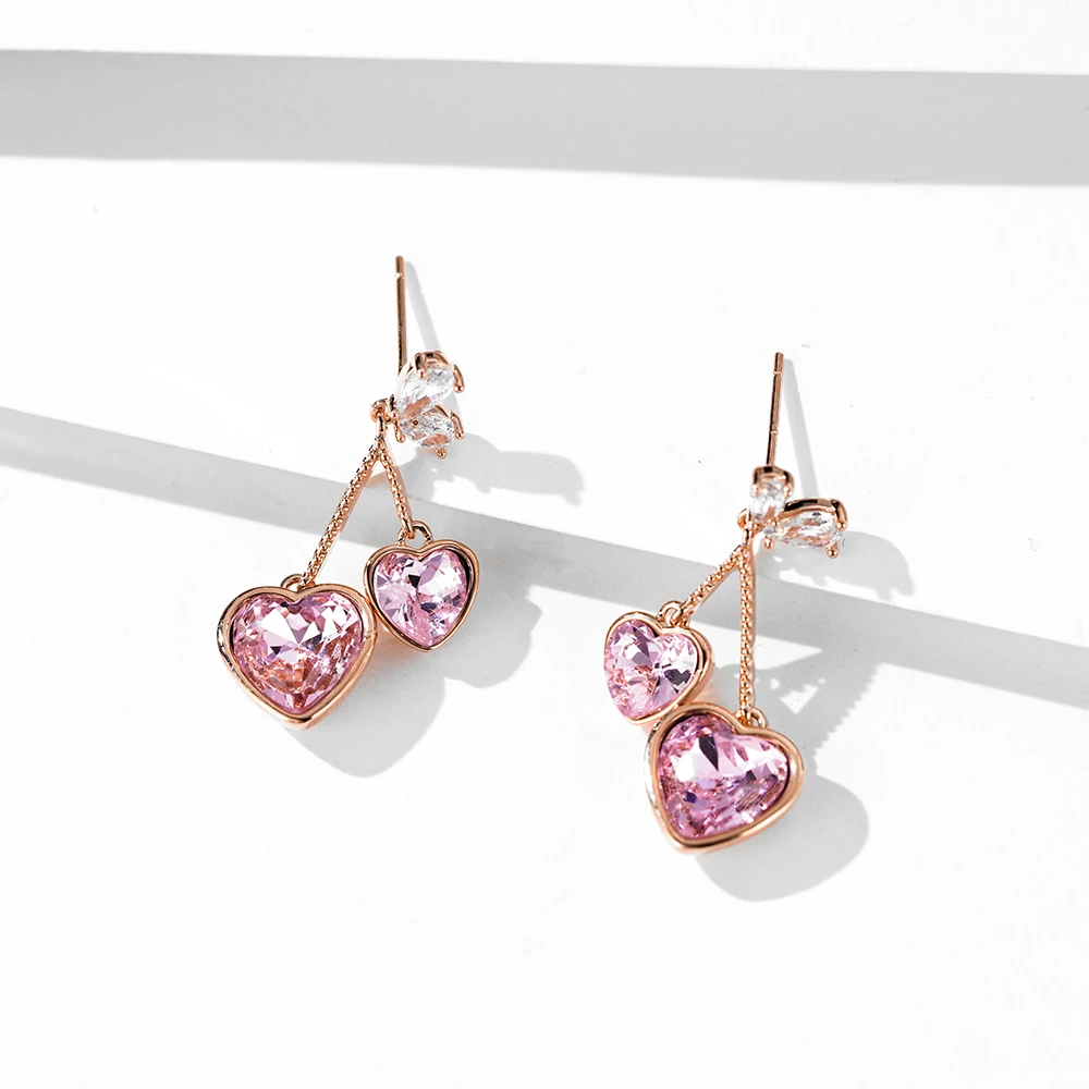 铜合金仿水晶耳饰 EH1205【施华洛】粉樱桃耳钉
