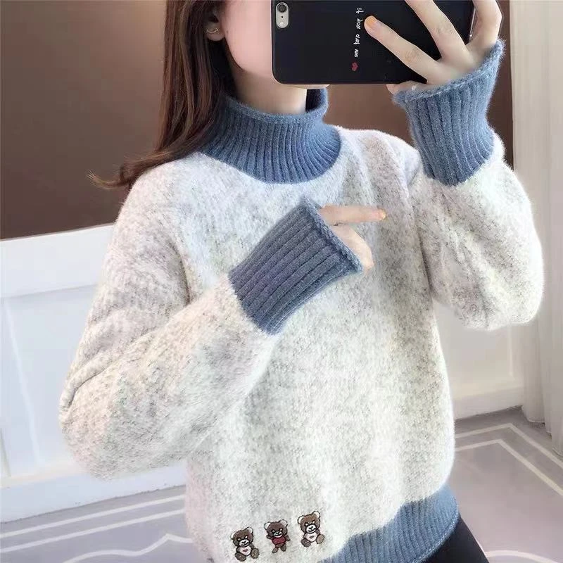 毛衣女秋冬2023新款少女高中初中学生大童加绒加厚保暖内搭打底衫