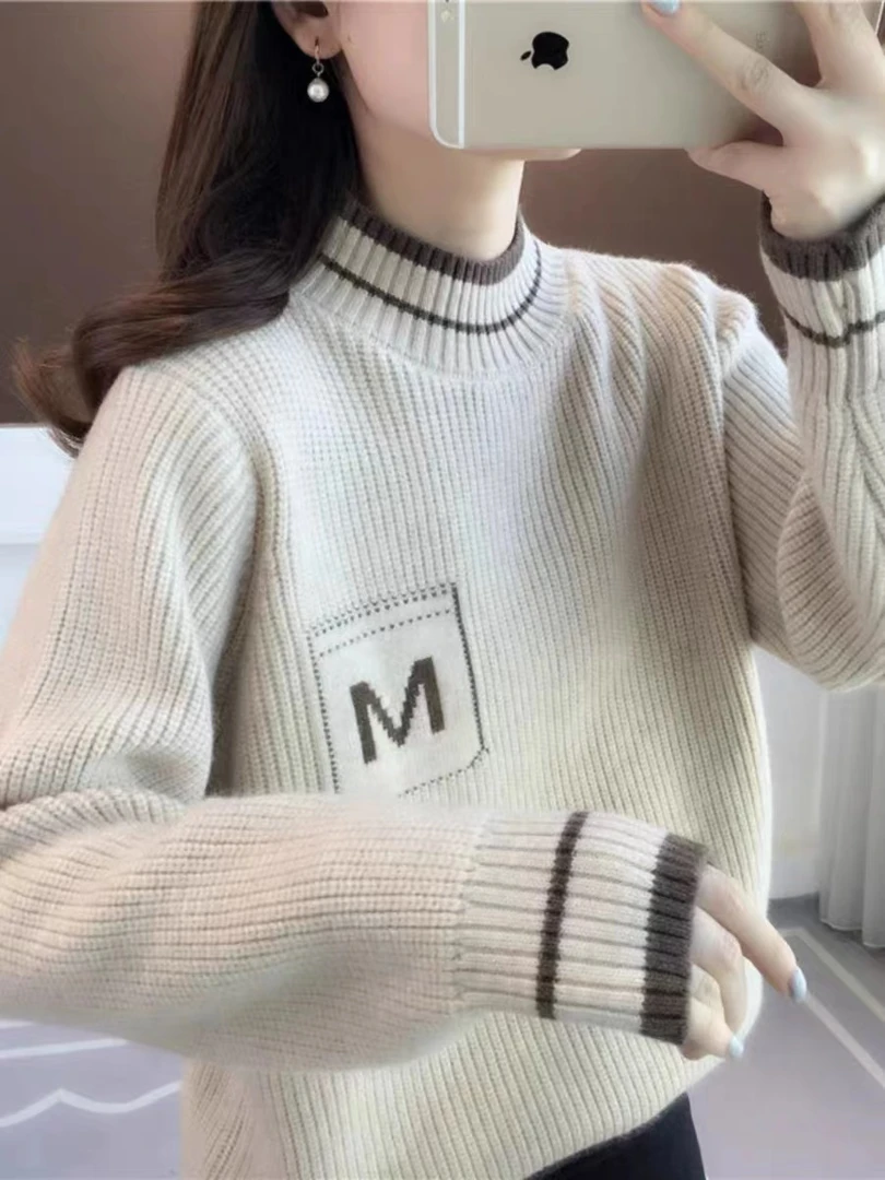 冬季高级感超好看半高领毛衣女秋冬2023新款内搭针织打底衫上衣