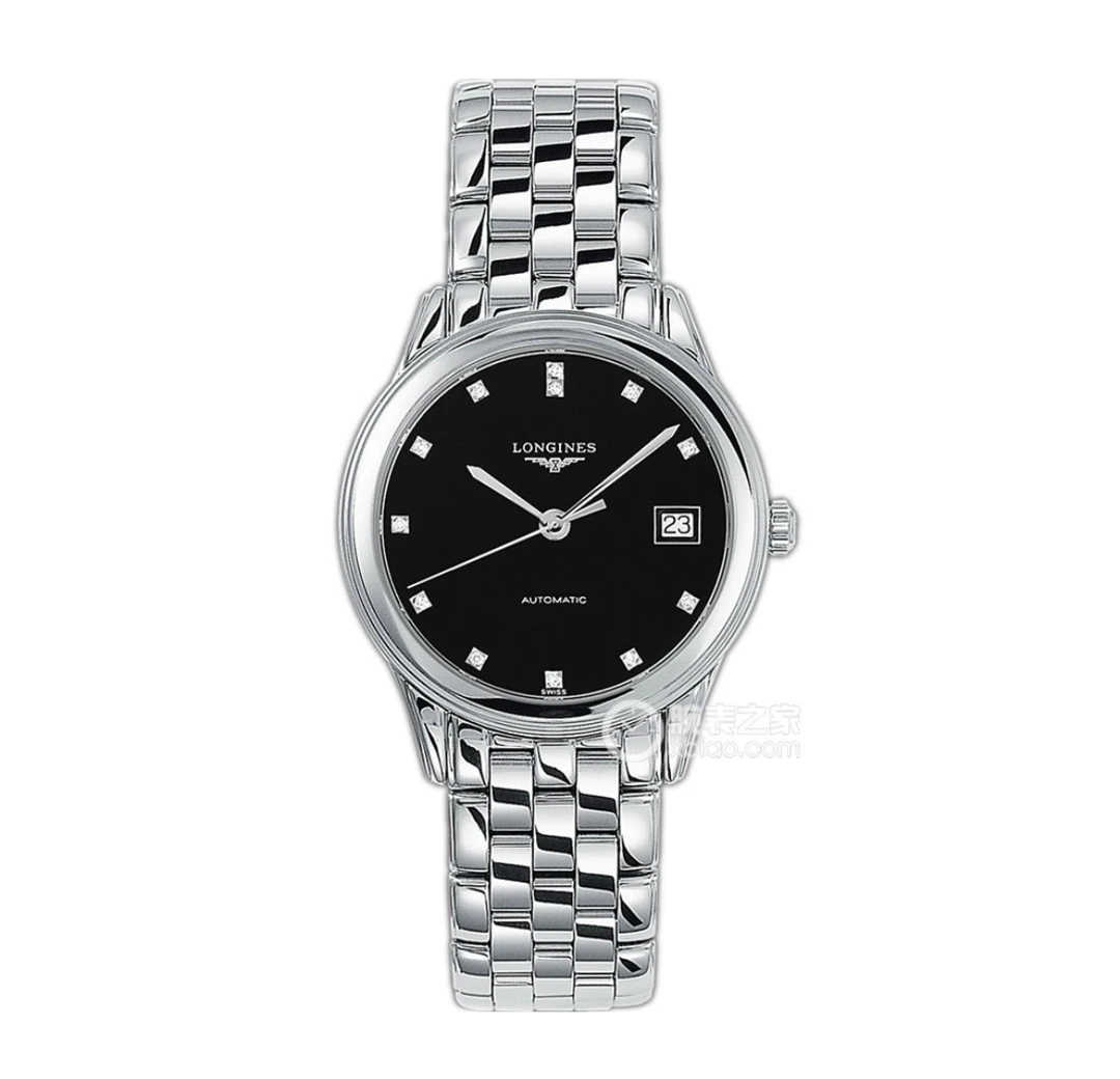 99新 Longines/浪琴 军旗/36m/经典简约时尚男士镶钻黑盘/全套