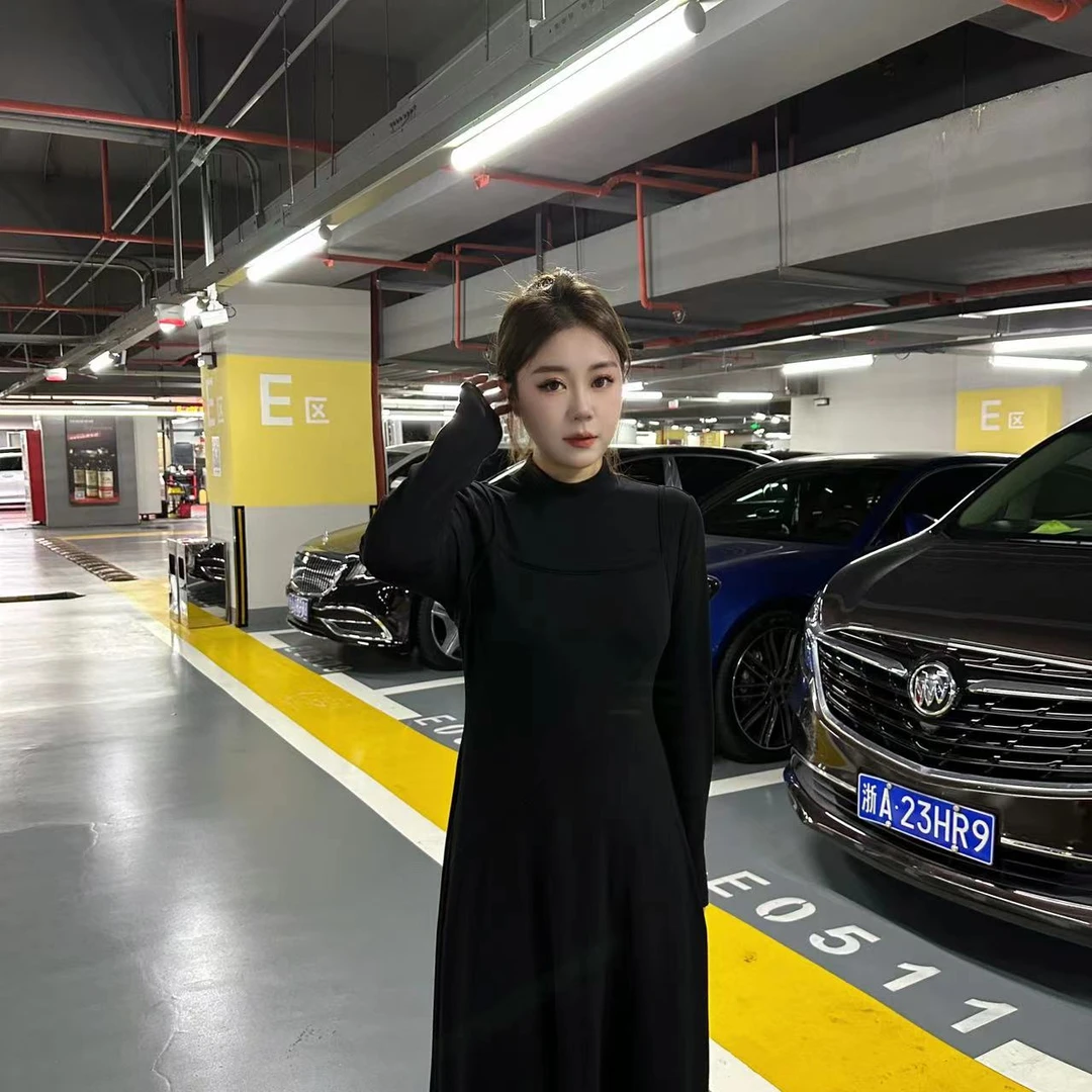 【琪琪推荐】大码女装假两件气质精致百搭长款针织连衣裙D12465QL