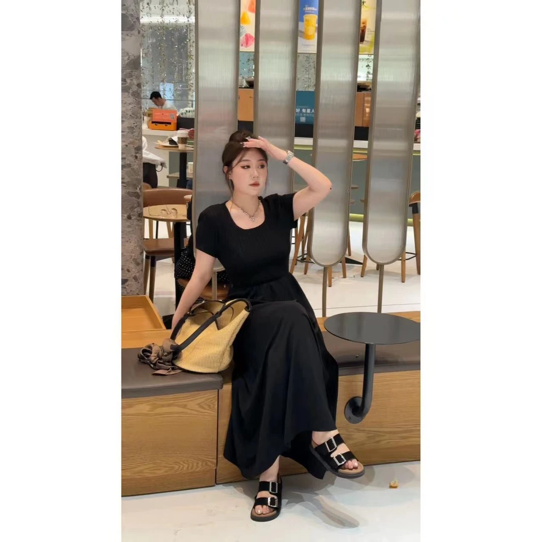 琪琪怪怪大码女装【月下华尔兹】法式气质拼接设计连衣裙D13964QTQ