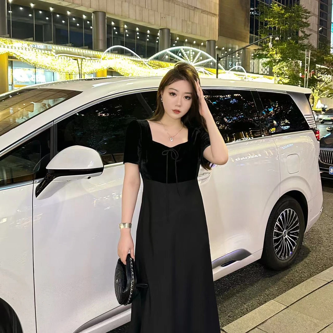 【琪琪推荐】大码女装气质高级感赫本风拼接显瘦连衣裙D11655QQ