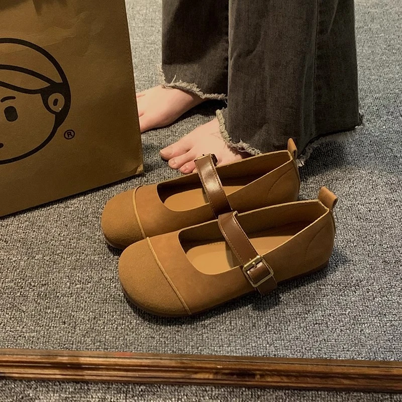 法式复古勃肯鞋女2025年春季新款浅口平底圆头单鞋软底舒适女鞋子
