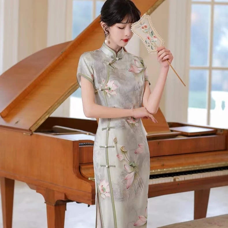 【碧荷】短袖不定位中国风旗袍中长款修身显瘦优雅时尚旗袍裙夏季