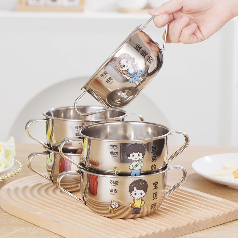 新款304不锈钢双耳碗亲子碗家用儿童泡面双柄牛奶碗防摔手柄碗