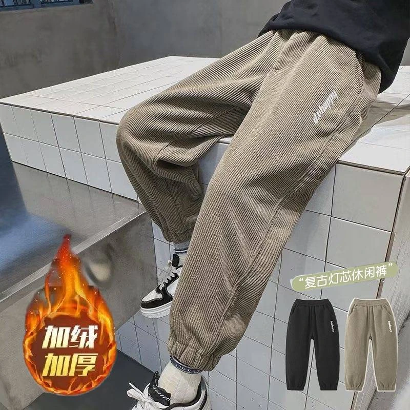 冬季加绒加厚男童中大童秋冬特厚加绒一条过冬灯芯绒休闲百搭长裤