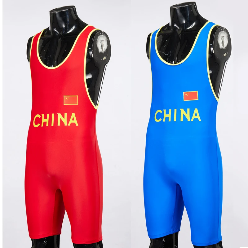 连体摔跤服举重服跨栏皮划艇儿童训练比赛服高弹力成人男摔跤衣