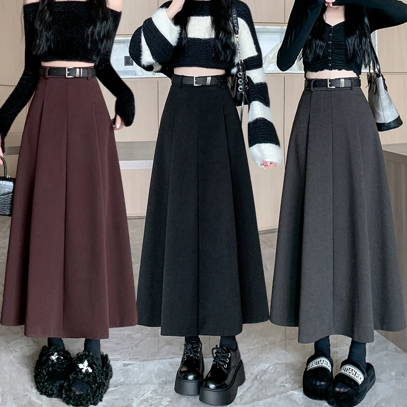 黑色毛呢半身裙女秋冬2025新款高腰显瘦a字裙垂坠感伞裙大摆长裙