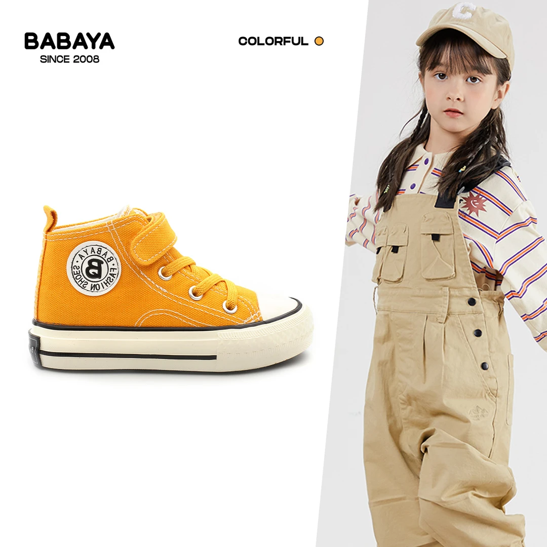 芭芭鸭女童帆布鞋2024春秋季儿童百搭经典休闲透气高帮休闲鞋