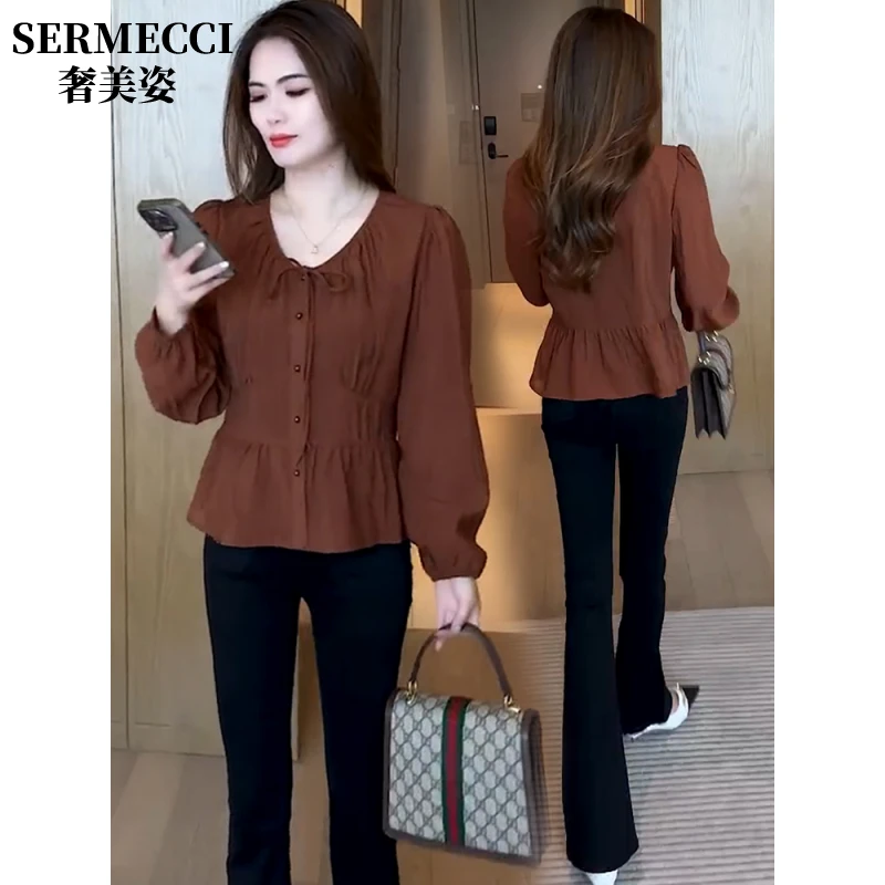 洋气娃娃衬衣女遮肚子上衣2025新款秋装衬衫今年流行漂亮打底小衫