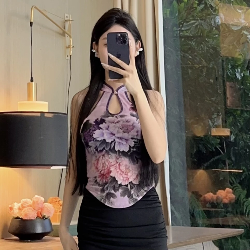 轻奢气质女人味立领无袖定位花时尚雨落红颜修身设计百搭小上衣