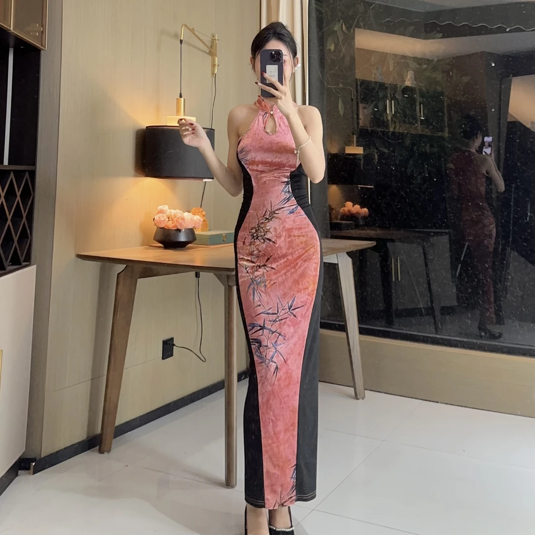 气质女人味轻奢立领无袖怦然心动显瘦性感包身时尚百搭开衩连衣裙