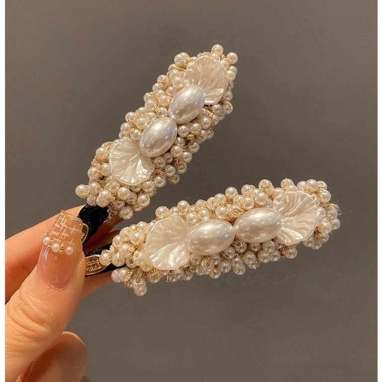 法式小香风仿珍珠边夹女高级感重工小众碎发鸭嘴夹新款发卡发饰