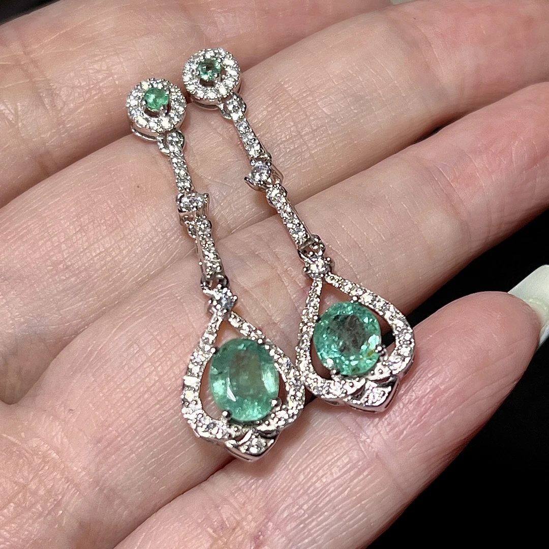 【大猫珠宝】S925祖母绿耳环2ct  KT24042424