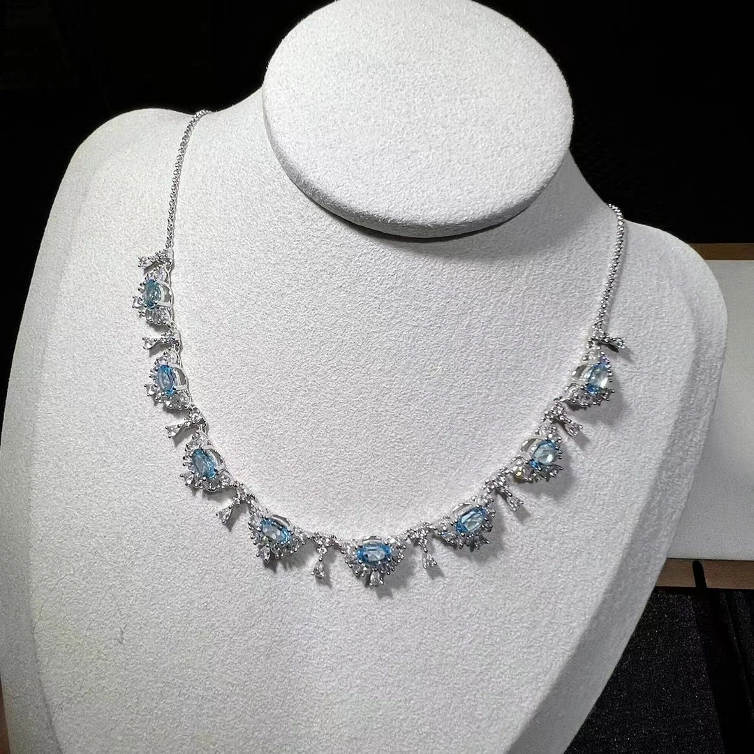 【大猫珠宝】s925银托帕石瑞士蓝项链 KT24032705