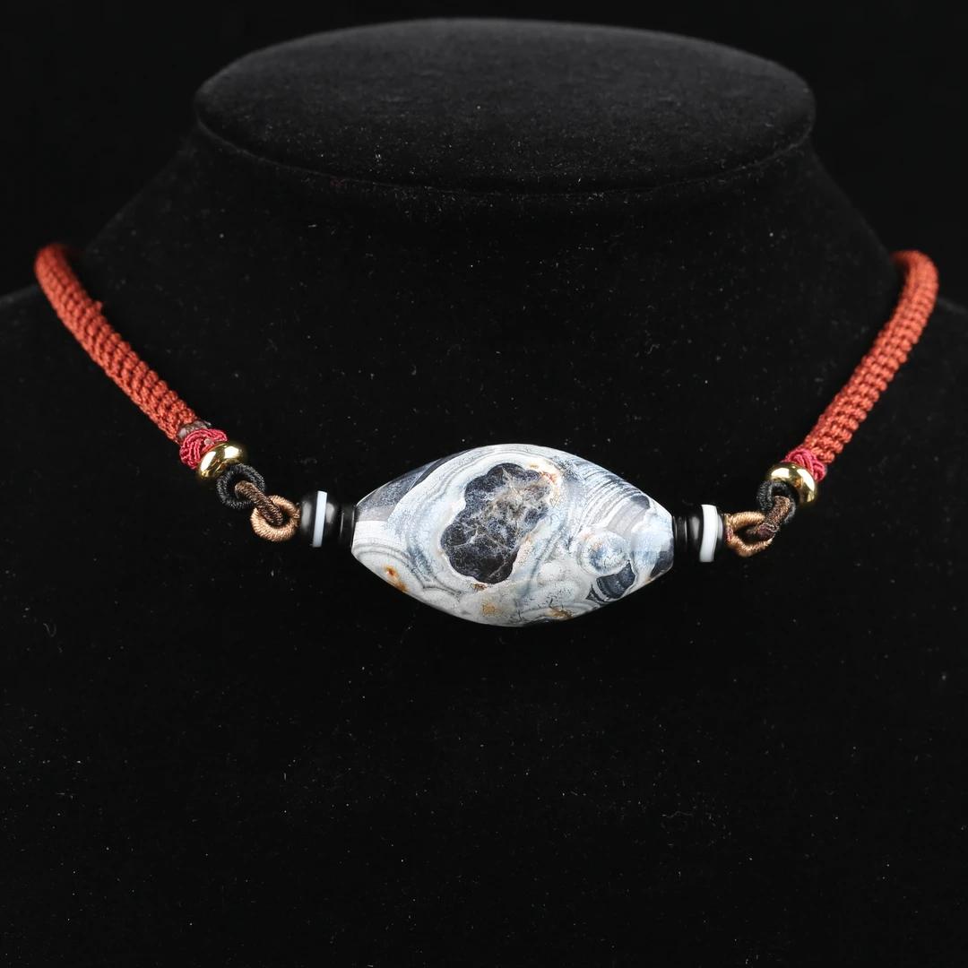 朴玉珠坊 奶皮蓝沁灰冰熔岩玛瑙一眼西亚橄榄珠 锁骨链手工珠原创