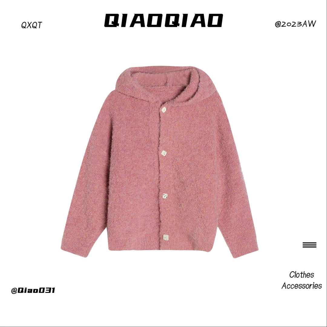 QXQT「斑斓棉花糖」荞荞秋设计感连帽亲肤针织衫短外套QT1554