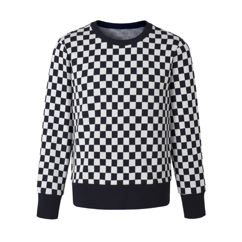 双面提花棋盘格圆领卫衣   B0297