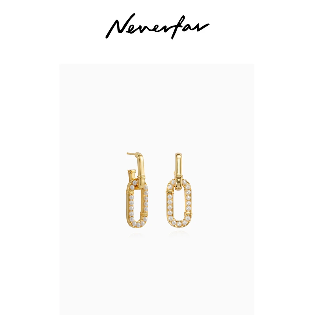 neverfar 铜合金仿珍珠耳饰 环扣许愿珍珠可拆卸耳环铜镀18K气质